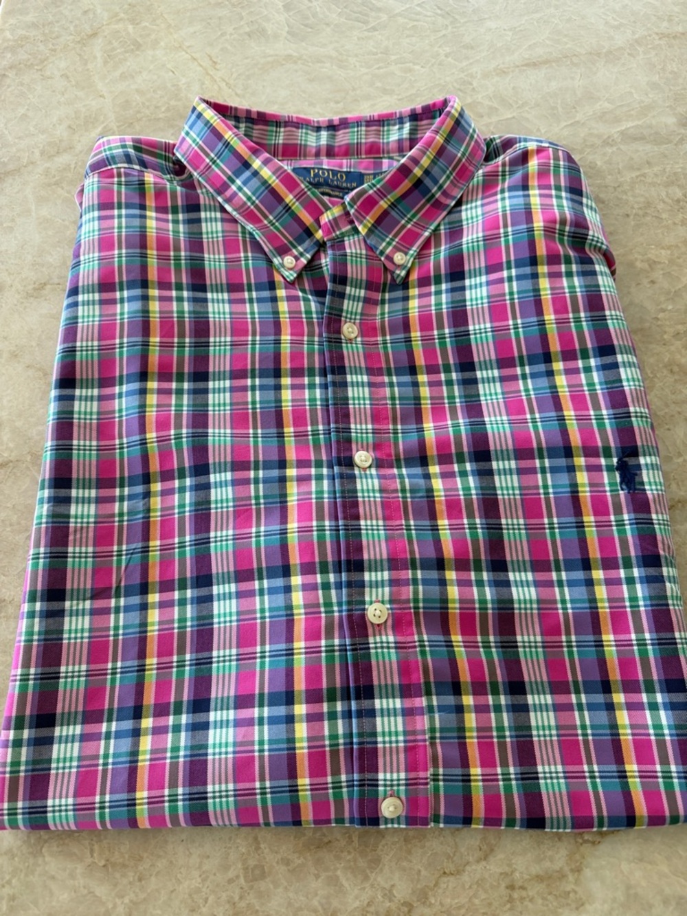 Polo Ralph Lauren Men's Big &‎ Tall Plaid Performance Shirt Pink Navy 3XB Nylon